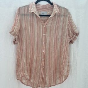 Rails Linen Striped Short Sleeve Button-Up Top